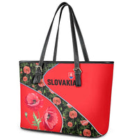 Slovakia Coat of Arms Leather Tote Bag with Red Poppy Flowers and Bold Flag Colors Design - Wonder Print Shop