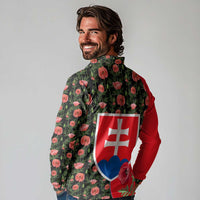 Slovakia Coat of Arms Long Sleeve Polo Shirt with Red Poppy Flowers and Bold Flag Colors Design - Wonder Print Shop