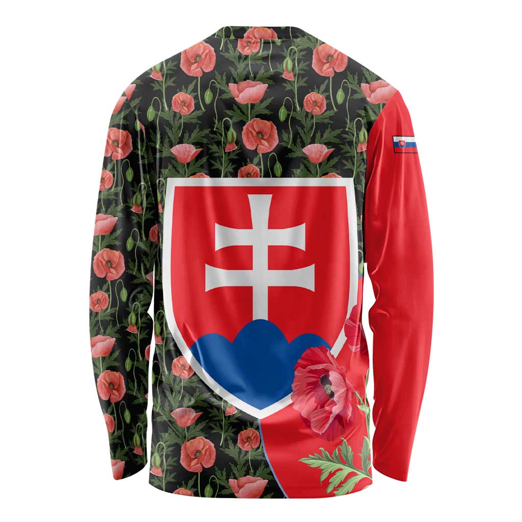 Slovakia Coat of Arms Long Sleeve Shirt with Red Poppy Flowers and Bold Flag Colors Design - Wonder Print Shop