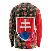 Slovakia Coat of Arms Long Sleeve Shirt with Red Poppy Flowers and Bold Flag Colors Design - Wonder Print Shop