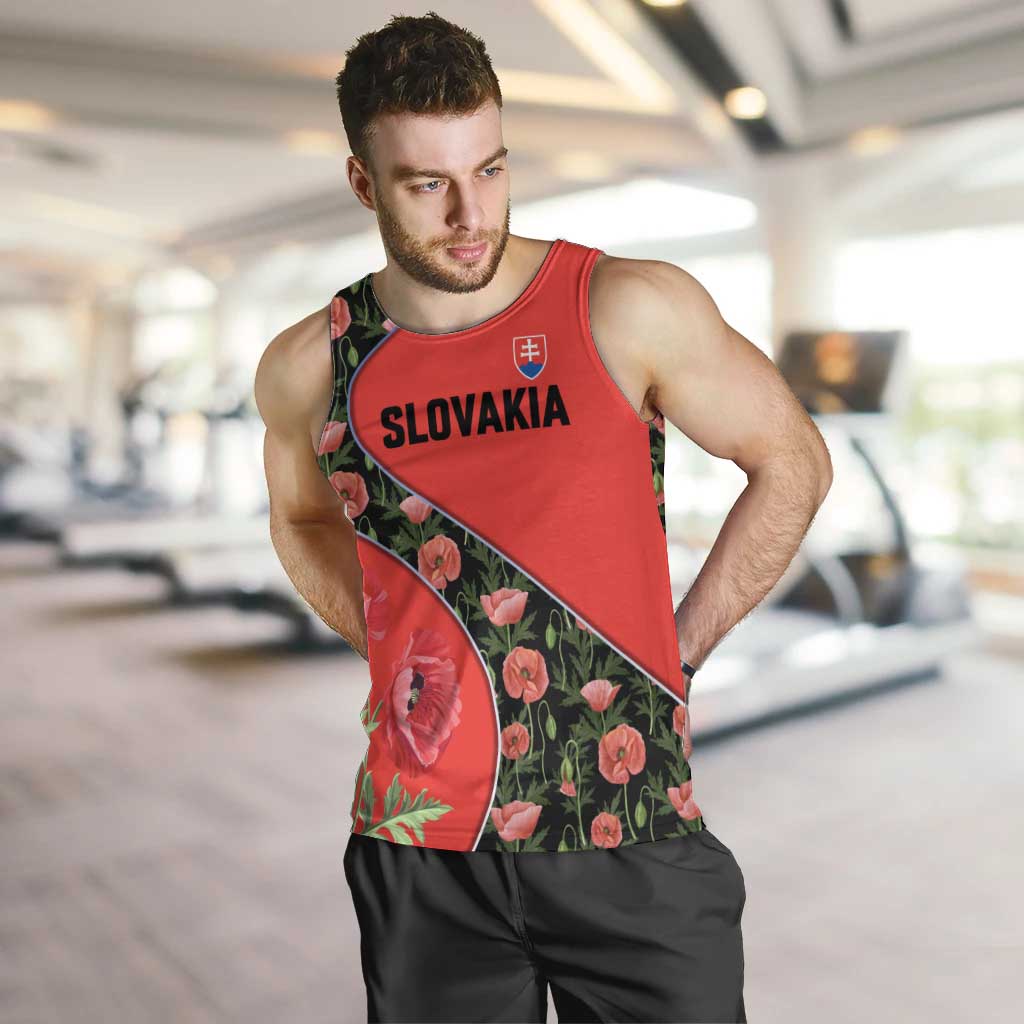 Slovakia Coat of Arms Men Tank Top with Red Poppy Flowers and Bold Flag Colors Design - Wonder Print Shop
