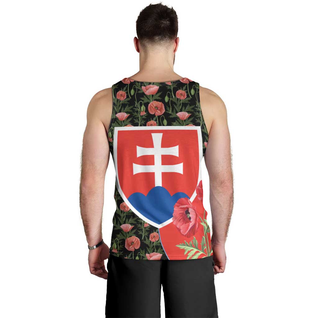 Slovakia Coat of Arms Men Tank Top with Red Poppy Flowers and Bold Flag Colors Design - Wonder Print Shop