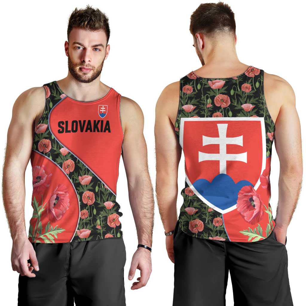 Slovakia Coat of Arms Men Tank Top with Red Poppy Flowers and Bold Flag Colors Design - Wonder Print Shop