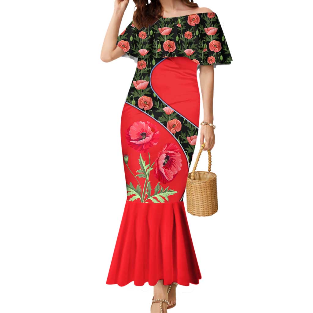 Slovakia Coat of Arms Mermaid Dress with Red Poppy Flowers and Bold Flag Colors Design - Wonder Print Shop