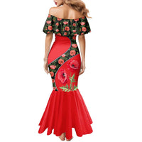 Slovakia Coat of Arms Mermaid Dress with Red Poppy Flowers and Bold Flag Colors Design - Wonder Print Shop
