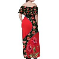 Slovakia Coat of Arms Off Shoulder Maxi Dress with Red Poppy Flowers and Bold Flag Colors Design - Wonder Print Shop