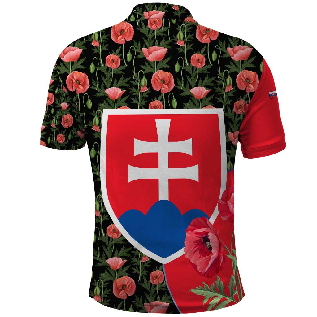 Slovakia Coat of Arms Polo Shirt with Red Poppy Flowers and Bold Flag Colors Design - Wonder Print Shop