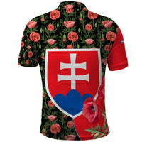 Slovakia Coat of Arms Polo Shirt with Red Poppy Flowers and Bold Flag Colors Design - Wonder Print Shop