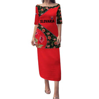 Slovakia Coat of Arms Puletasi with Red Poppy Flowers and Bold Flag Colors Design - Wonder Print Shop