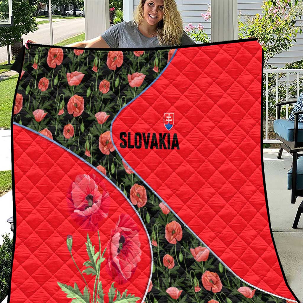 Slovakia Coat of Arms Quilt with Red Poppy Flowers and Bold Flag Colors Design - Wonder Print Shop