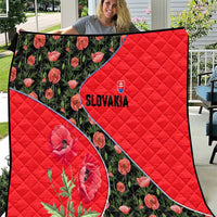 Slovakia Coat of Arms Quilt with Red Poppy Flowers and Bold Flag Colors Design - Wonder Print Shop