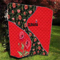 Slovakia Coat of Arms Quilt with Red Poppy Flowers and Bold Flag Colors Design - Wonder Print Shop