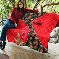 Slovakia Coat of Arms Quilt with Red Poppy Flowers and Bold Flag Colors Design - Wonder Print Shop