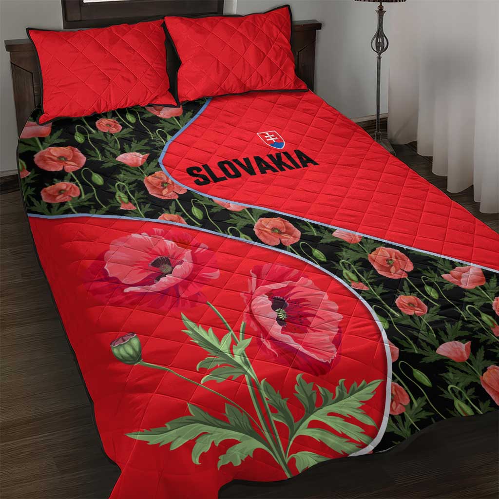 Slovakia Coat of Arms Quilt Bed Set with Red Poppy Flowers and Bold Flag Colors Design - Wonder Print Shop