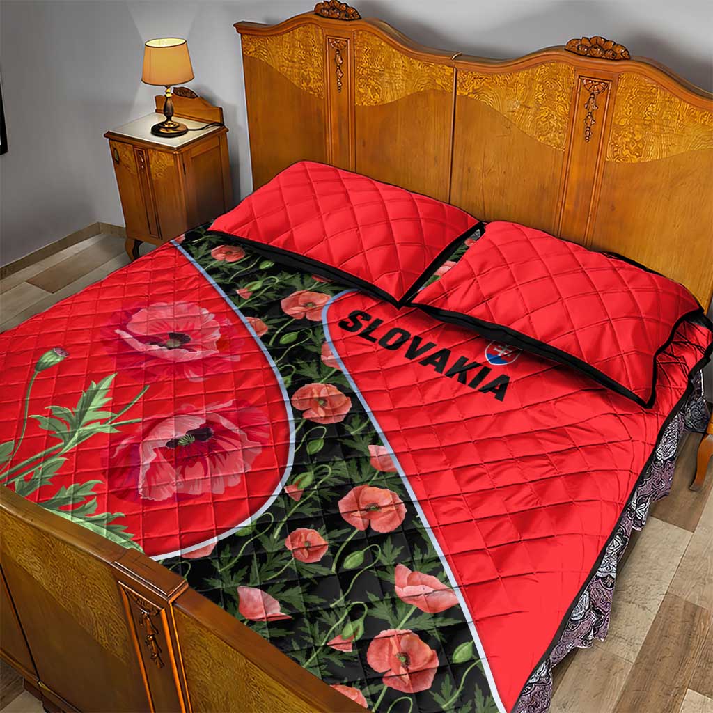Slovakia Coat of Arms Quilt Bed Set with Red Poppy Flowers and Bold Flag Colors Design - Wonder Print Shop