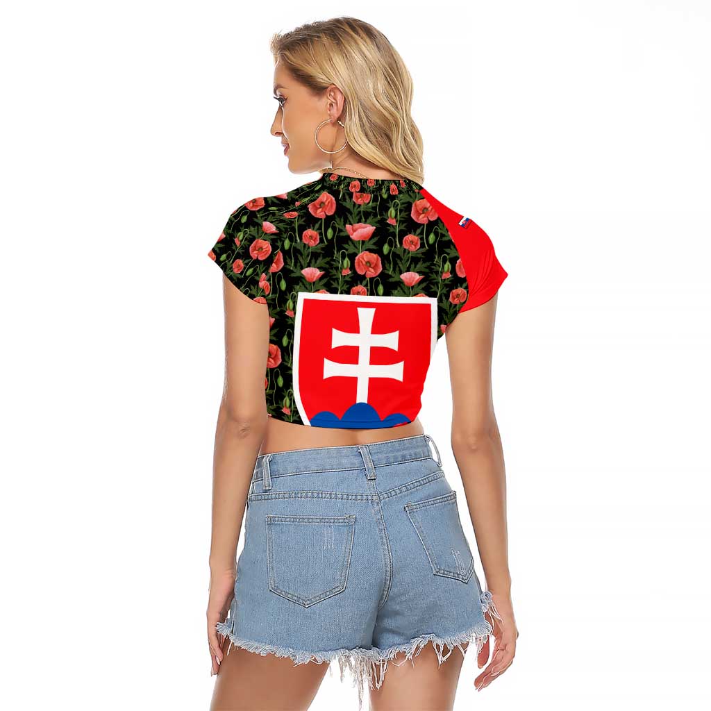Slovakia Coat of Arms Raglan Cropped T Shirt with Red Poppy Flowers and Bold Flag Colors Design - Wonder Print Shop