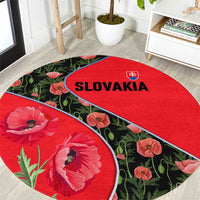 Slovakia Coat of Arms Round Carpet with Red Poppy Flowers and Bold Flag Colors Design - Wonder Print Shop