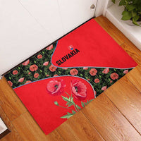 Slovakia Coat of Arms Rubber Doormat with Red Poppy Flowers and Bold Flag Colors Design - Wonder Print Shop
