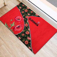 Slovakia Coat of Arms Rubber Doormat with Red Poppy Flowers and Bold Flag Colors Design - Wonder Print Shop