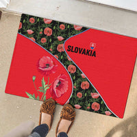Slovakia Coat of Arms Rubber Doormat with Red Poppy Flowers and Bold Flag Colors Design - Wonder Print Shop