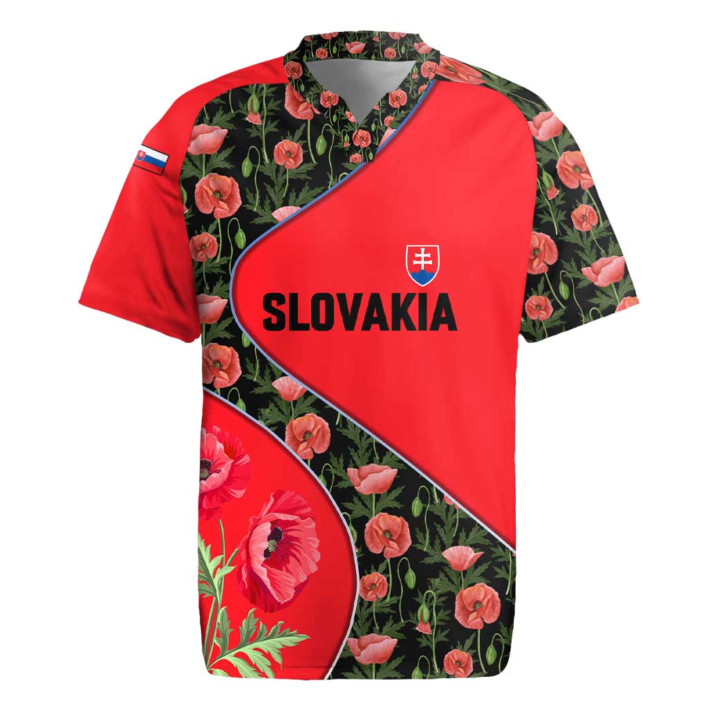 Slovakia Coat of Arms Rugby Jersey with Red Poppy Flowers and Bold Flag Colors Design - Wonder Print Shop