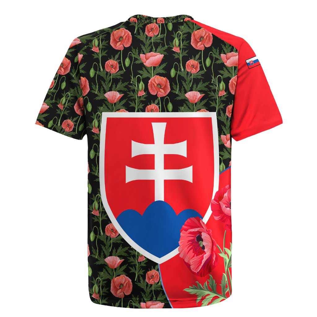 Slovakia Coat of Arms Rugby Jersey with Red Poppy Flowers and Bold Flag Colors Design - Wonder Print Shop