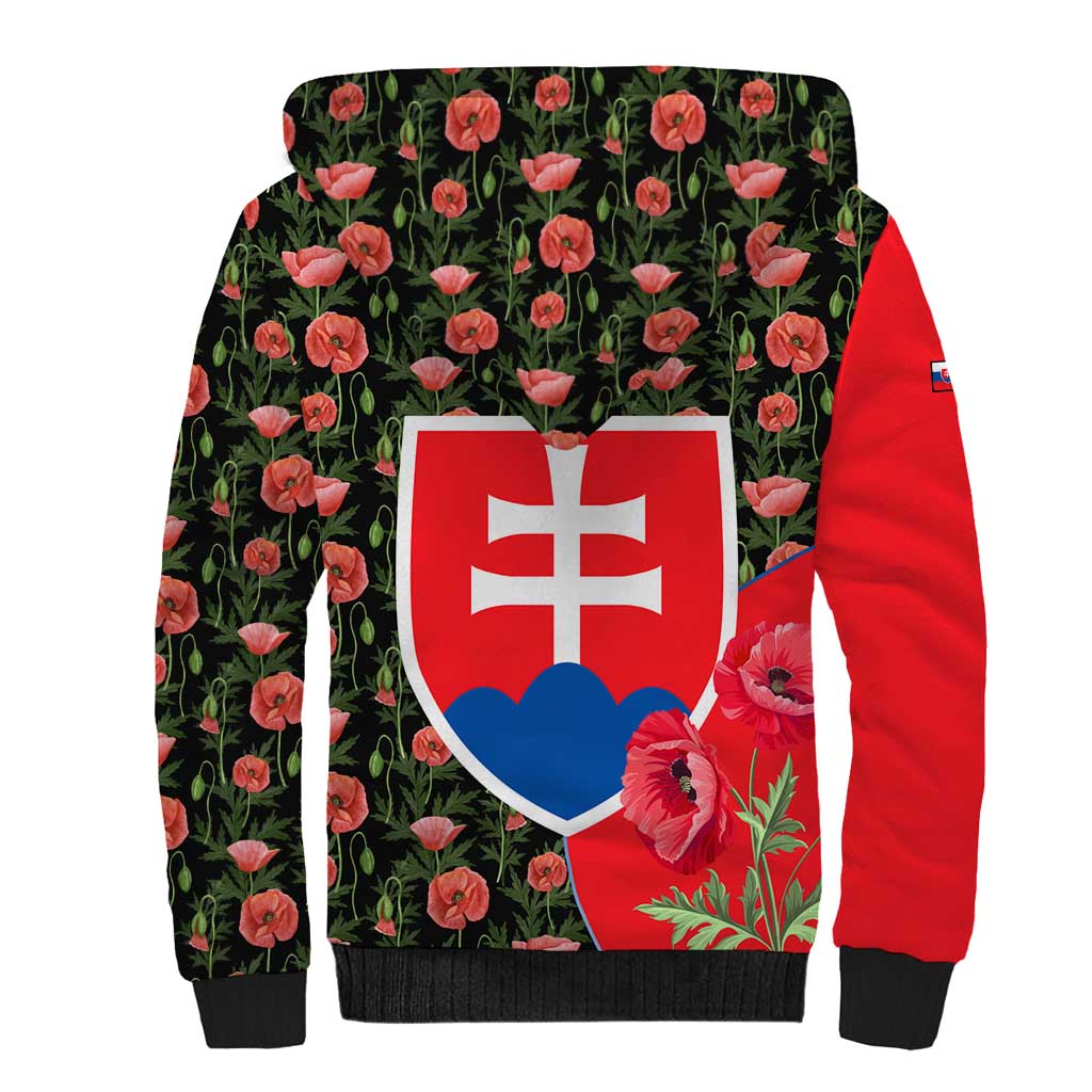 Slovakia Coat of Arms Sherpa Hoodie with Red Poppy Flowers and Bold Flag Colors Design - Wonder Print Shop