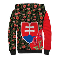 Slovakia Coat of Arms Sherpa Hoodie with Red Poppy Flowers and Bold Flag Colors Design - Wonder Print Shop