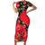Slovakia Coat of Arms Short Sleeve Bodycon Dress with Red Poppy Flowers and Bold Flag Colors Design - Wonder Print Shop