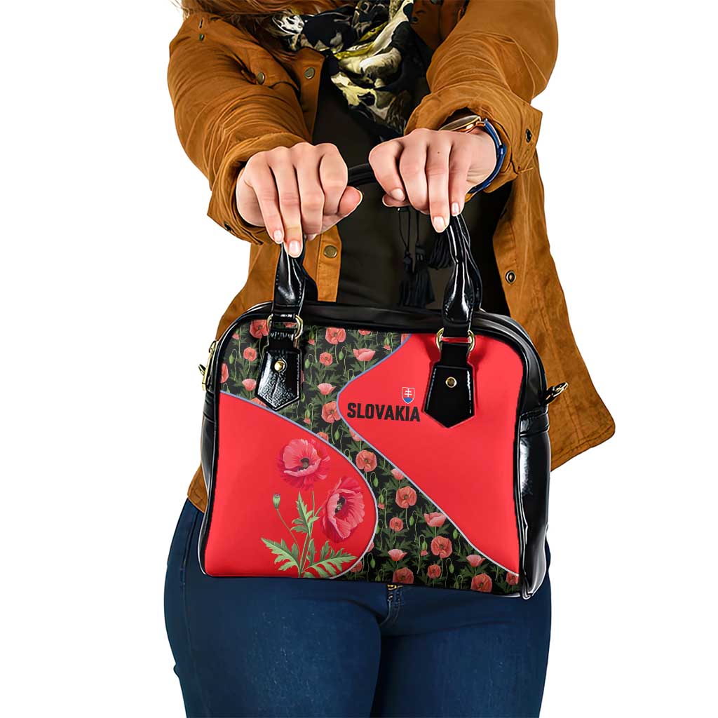 Slovakia Coat of Arms Shoulder Handbag with Red Poppy Flowers and Bold Flag Colors Design - Wonder Print Shop