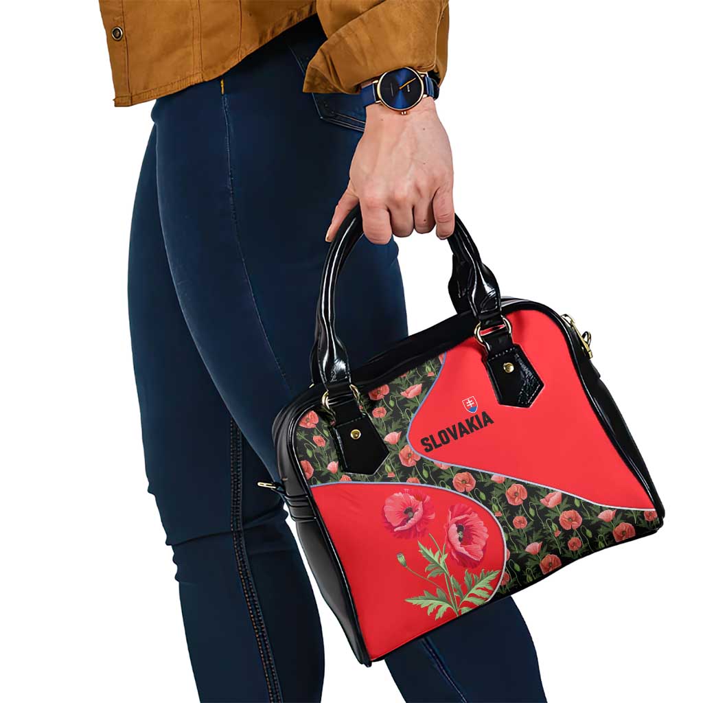 Slovakia Coat of Arms Shoulder Handbag with Red Poppy Flowers and Bold Flag Colors Design - Wonder Print Shop