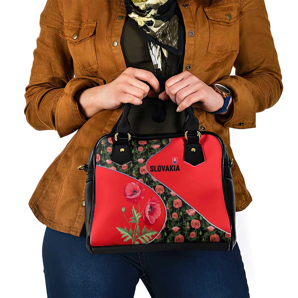 Slovakia Coat of Arms Shoulder Handbag with Red Poppy Flowers and Bold Flag Colors Design - Wonder Print Shop