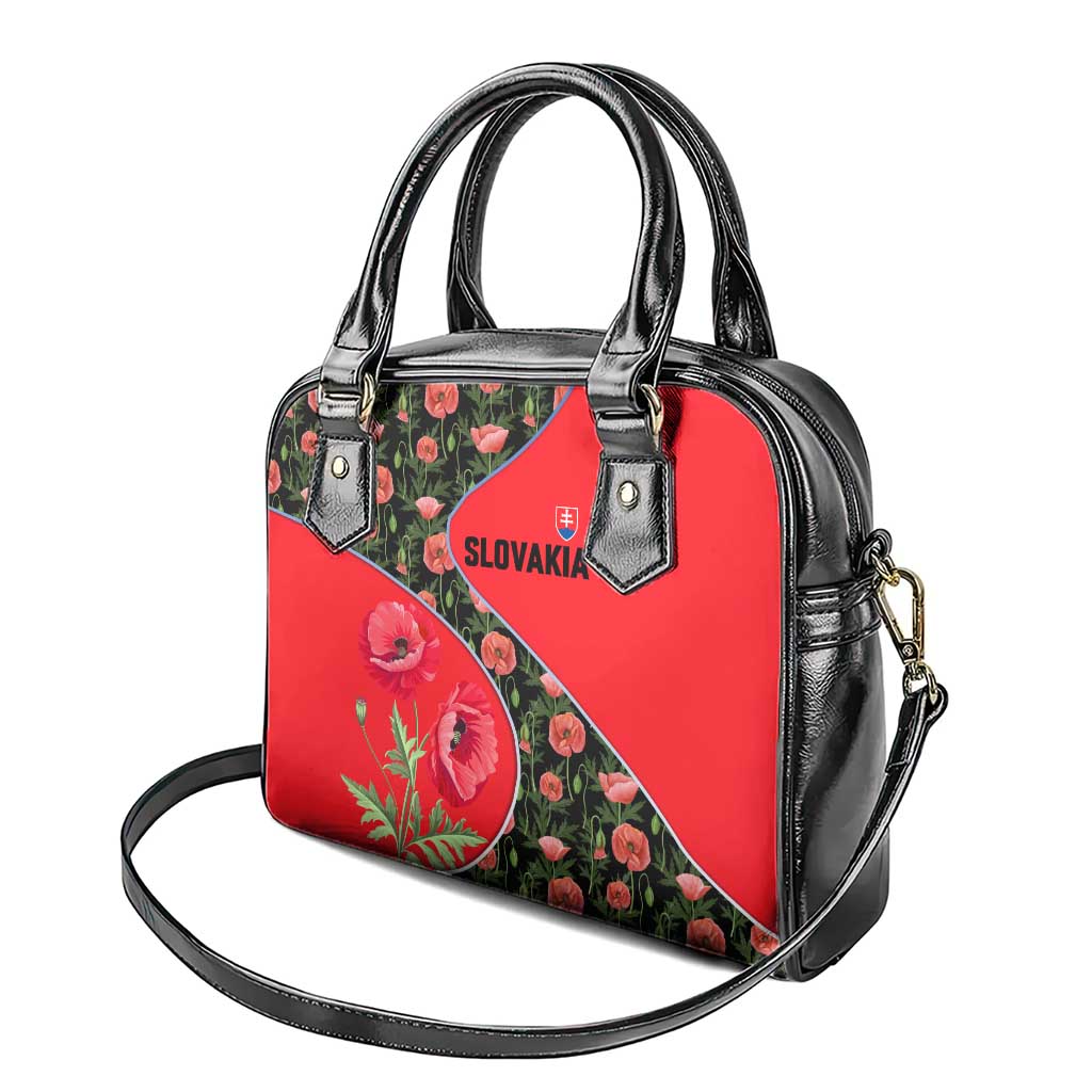 Slovakia Coat of Arms Shoulder Handbag with Red Poppy Flowers and Bold Flag Colors Design - Wonder Print Shop