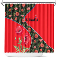 Slovakia Coat of Arms Shower Curtain with Red Poppy Flowers and Bold Flag Colors Design - Wonder Print Shop