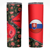 Slovakia Coat of Arms Skinny Tumbler with Red Poppy Flowers and Bold Flag Colors Design - Wonder Print Shop