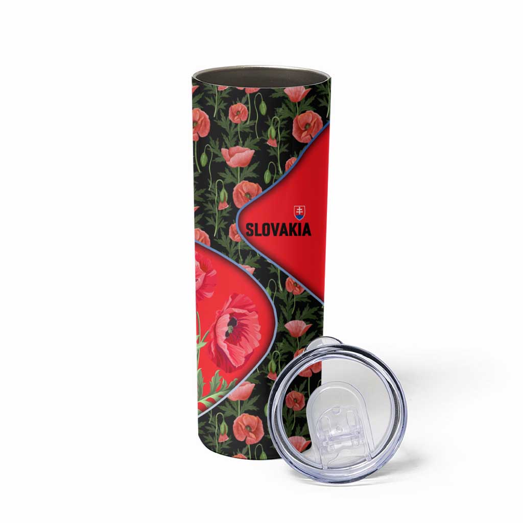 Slovakia Coat of Arms Skinny Tumbler with Red Poppy Flowers and Bold Flag Colors Design - Wonder Print Shop
