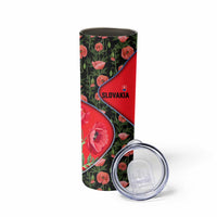 Slovakia Coat of Arms Skinny Tumbler with Red Poppy Flowers and Bold Flag Colors Design - Wonder Print Shop