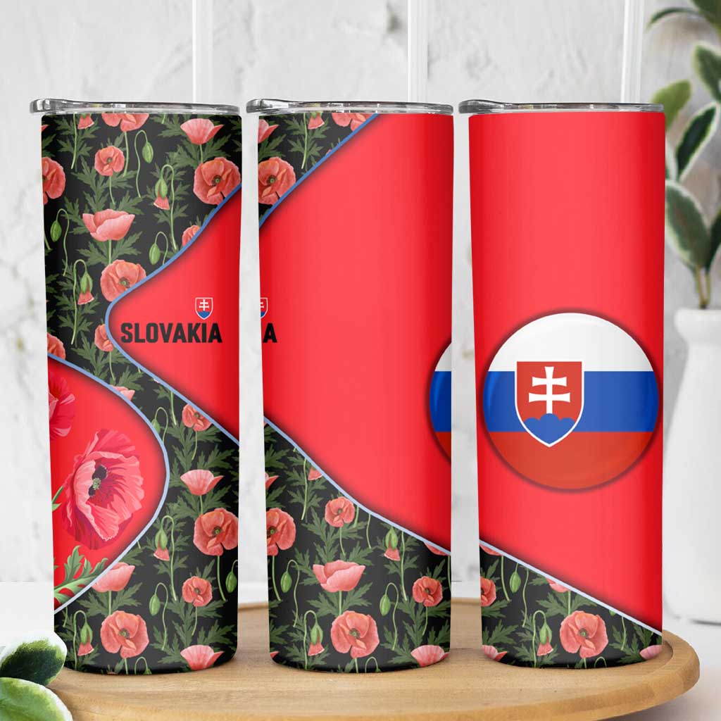 Slovakia Coat of Arms Skinny Tumbler with Red Poppy Flowers and Bold Flag Colors Design - Wonder Print Shop