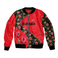 Slovakia Coat of Arms Sleeve Zip Bomber Jacket with Red Poppy Flowers and Bold Flag Colors Design - Wonder Print Shop