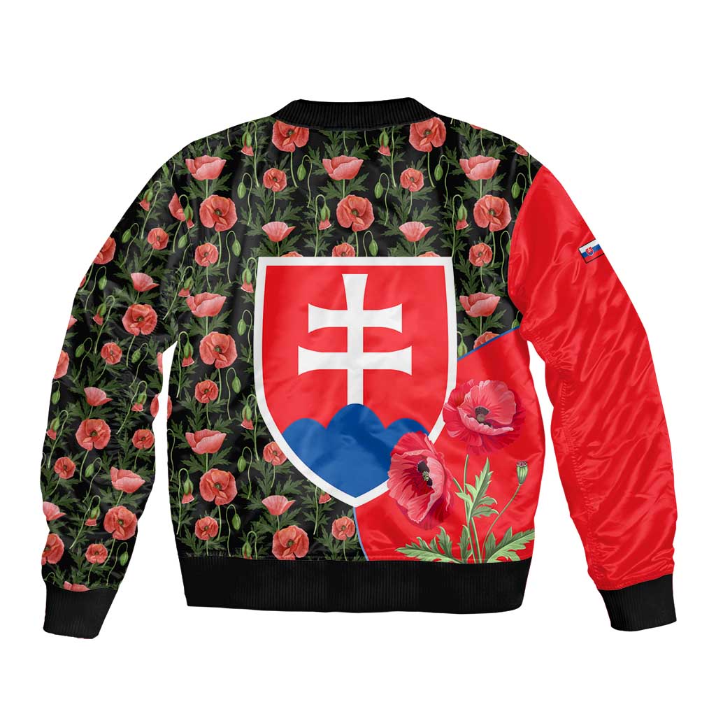 Slovakia Coat of Arms Sleeve Zip Bomber Jacket with Red Poppy Flowers and Bold Flag Colors Design - Wonder Print Shop