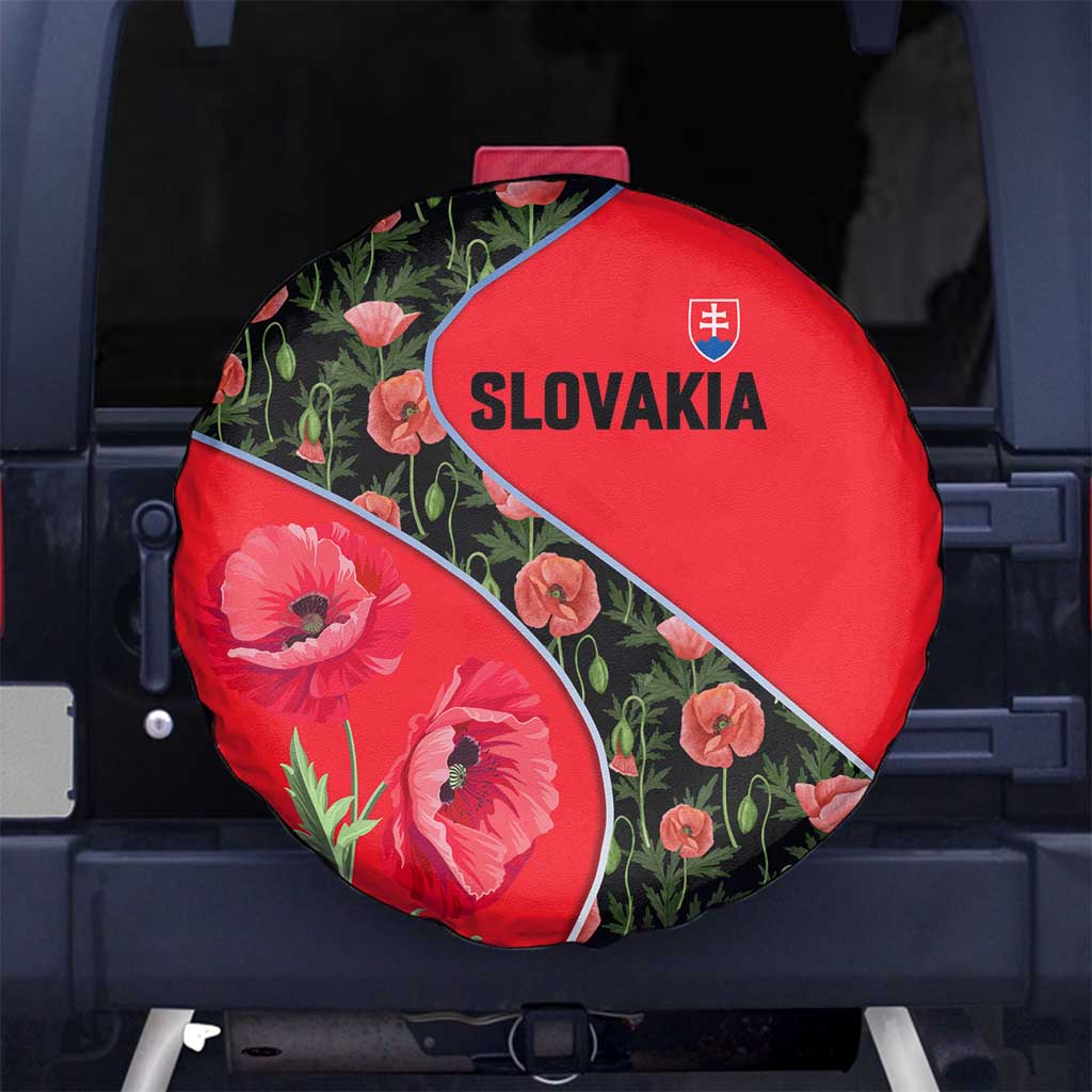 Slovakia Coat of Arms Spare Tire Cover with Red Poppy Flowers and Bold Flag Colors Design - Wonder Print Shop