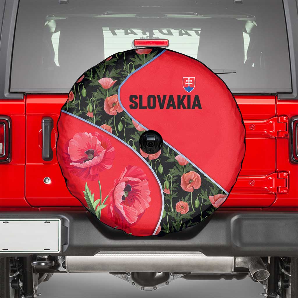 Slovakia Coat of Arms Spare Tire Cover with Red Poppy Flowers and Bold Flag Colors Design - Wonder Print Shop