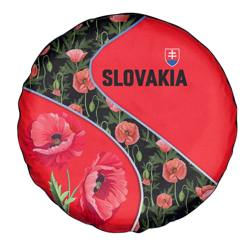Slovakia Coat of Arms Spare Tire Cover with Red Poppy Flowers and Bold Flag Colors Design - Wonder Print Shop