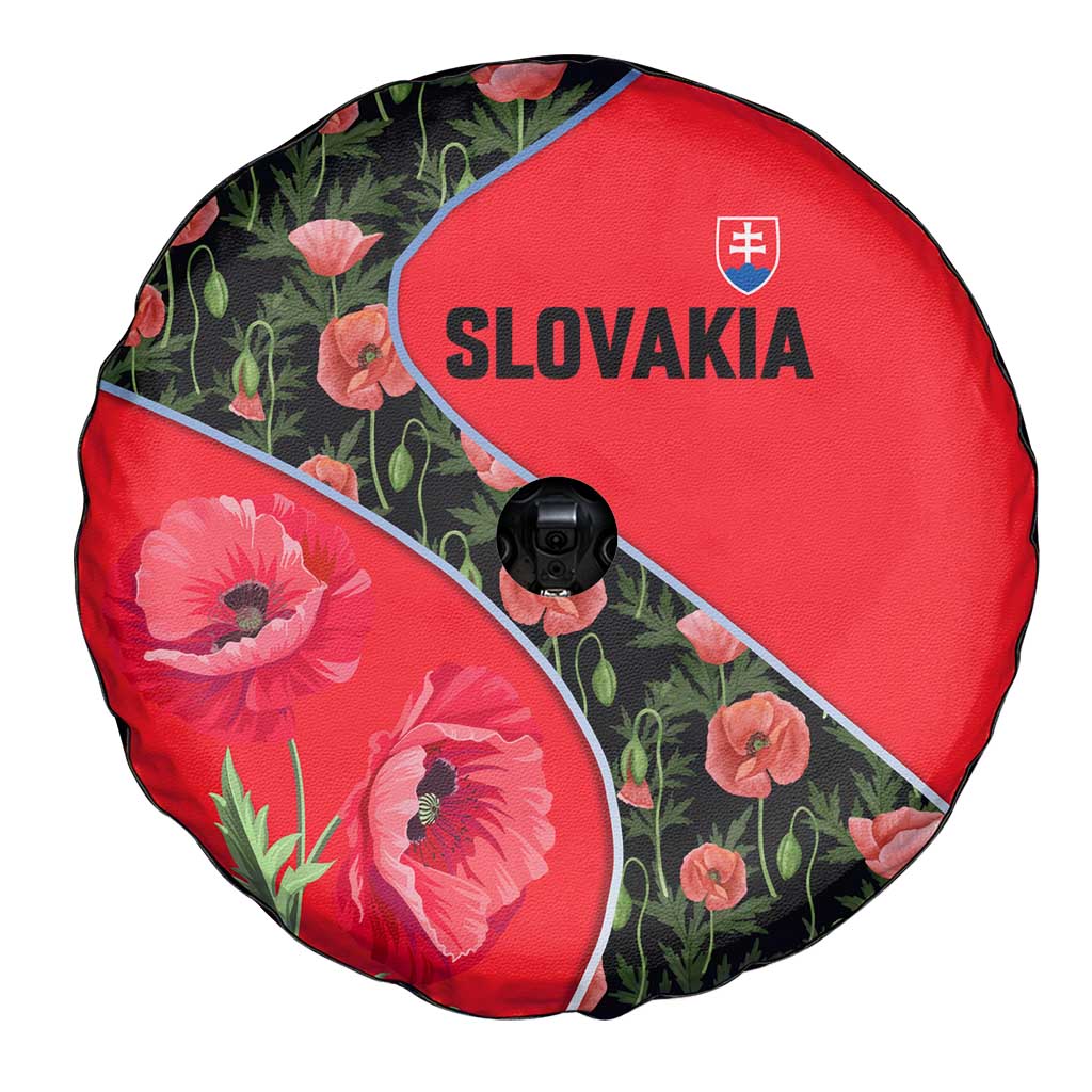 Slovakia Coat of Arms Spare Tire Cover with Red Poppy Flowers and Bold Flag Colors Design - Wonder Print Shop