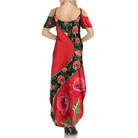 Slovakia Coat of Arms Summer Maxi Dress with Red Poppy Flowers and Bold Flag Colors Design - Wonder Print Shop