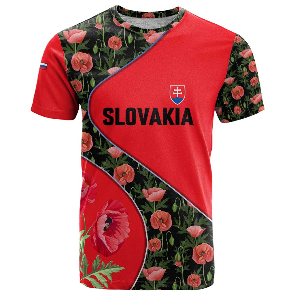 Slovakia Coat of Arms T Shirt with Red Poppy Flowers and Bold Flag Colors Design - Wonder Print Shop