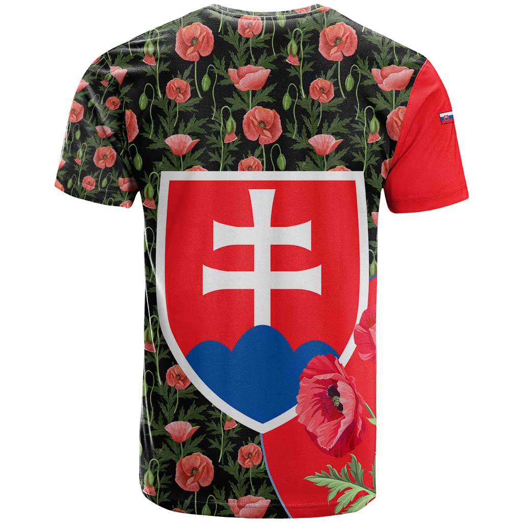 Slovakia Coat of Arms T Shirt with Red Poppy Flowers and Bold Flag Colors Design - Wonder Print Shop