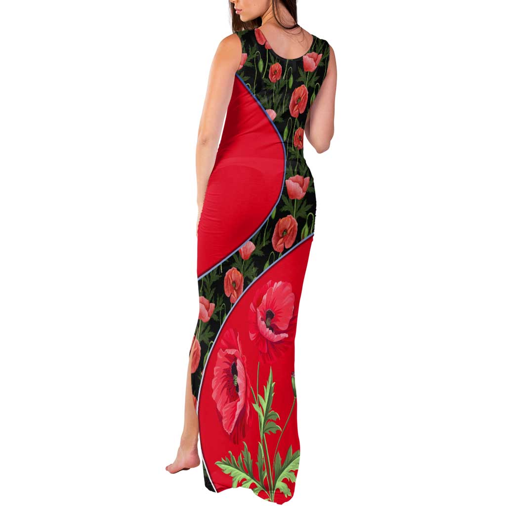 Slovakia Coat of Arms Tank Maxi Dress with Red Poppy Flowers and Bold Flag Colors Design - Wonder Print Shop