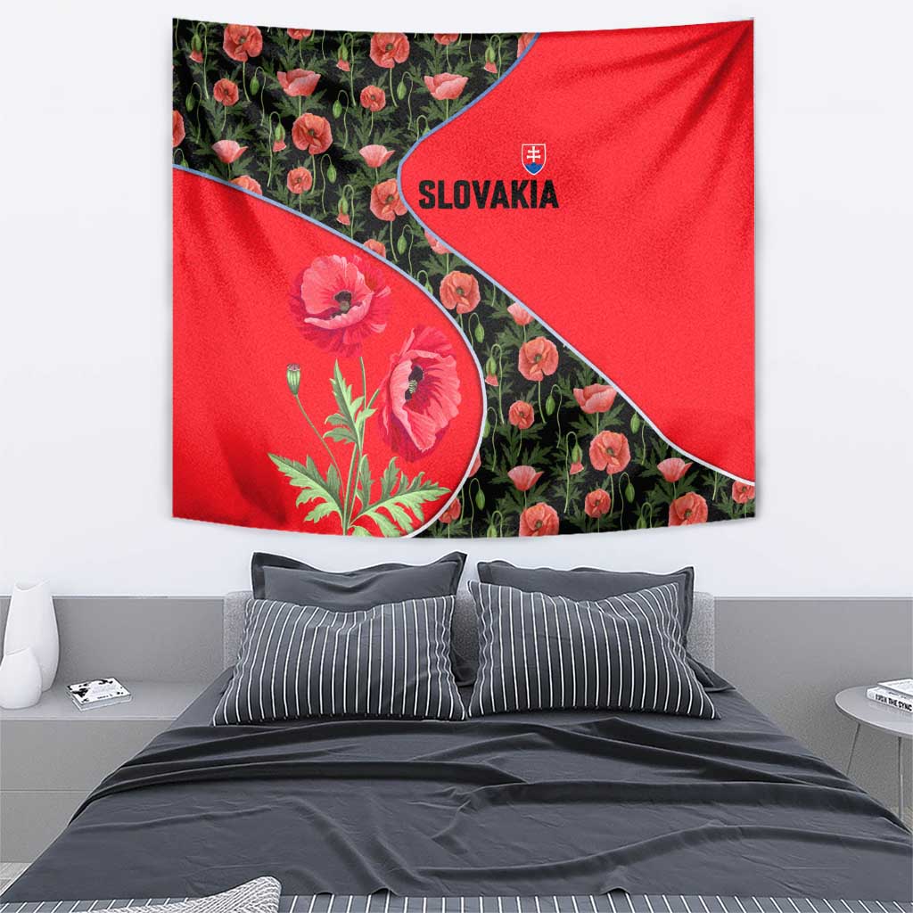 Slovakia Coat of Arms Tapestry with Red Poppy Flowers and Bold Flag Colors Design - Wonder Print Shop