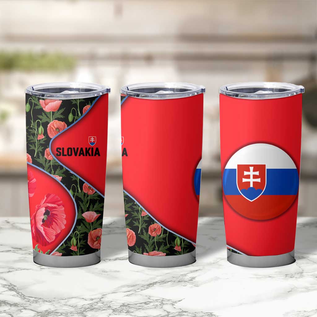 Slovakia Coat of Arms Tumbler Cup with Red Poppy Flowers and Bold Flag Colors Design - Wonder Print Shop